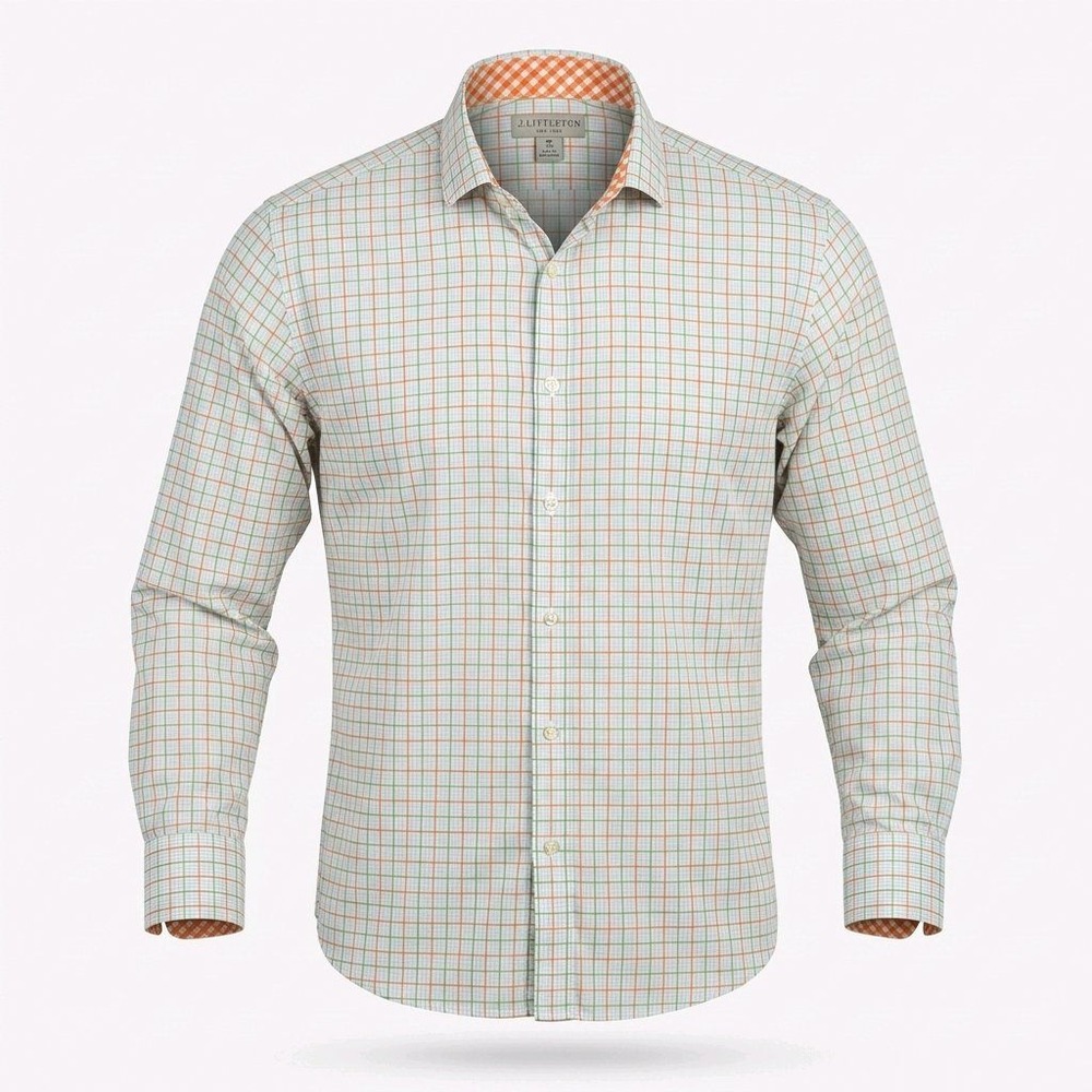 Jack Stone‎ by Thomas Dean Mens XL Orange Green Plaid Cotton Button up Shirt